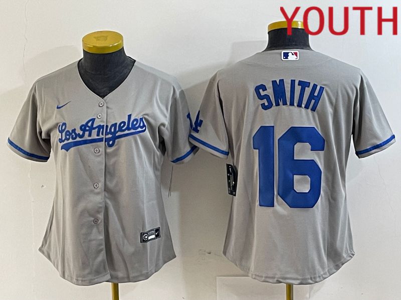Youth Los Angeles Dodgers #16 Smith Grey Game Nike 2024 MLB Jersey style 1->youth mlb jersey->Youth Jersey